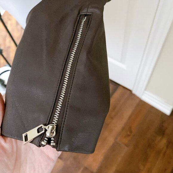 NWT Brown Faux Leather Cropped Moto Jacket with Hoodie - Picture 4 of 9